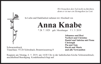 Traueranzeige von Anna Knabe von Der Bote