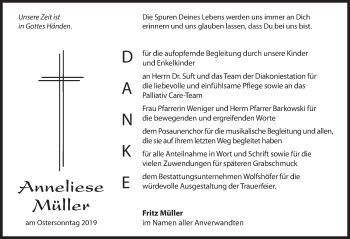 Traueranzeige von Anneliese Müller von Hersbrucker Zeitung