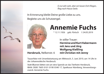 Traueranzeige von Annemie Fuchs von Hersbrucker Zeitung