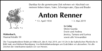 Traueranzeige von Anton Renner von Pegnitz-Zeitung