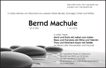 Traueranzeige von Bernd Machule von Pegnitz-Zeitung