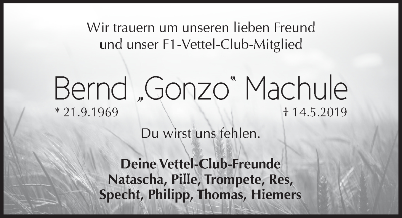  Traueranzeige für Bernd Machule vom 18.05.2019 aus Pegnitz-Zeitung