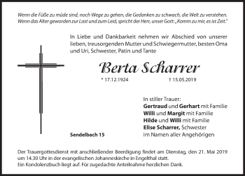 Traueranzeige von Berta Scharrer von Hersbrucker Zeitung