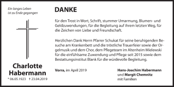Traueranzeige von Charlotte Habermann von Hersbrucker Zeitung