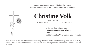 Traueranzeige von Christine Volk von Pegnitz-Zeitung