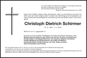 Traueranzeige von Christoph Dietrich Schirmer von Der Bote