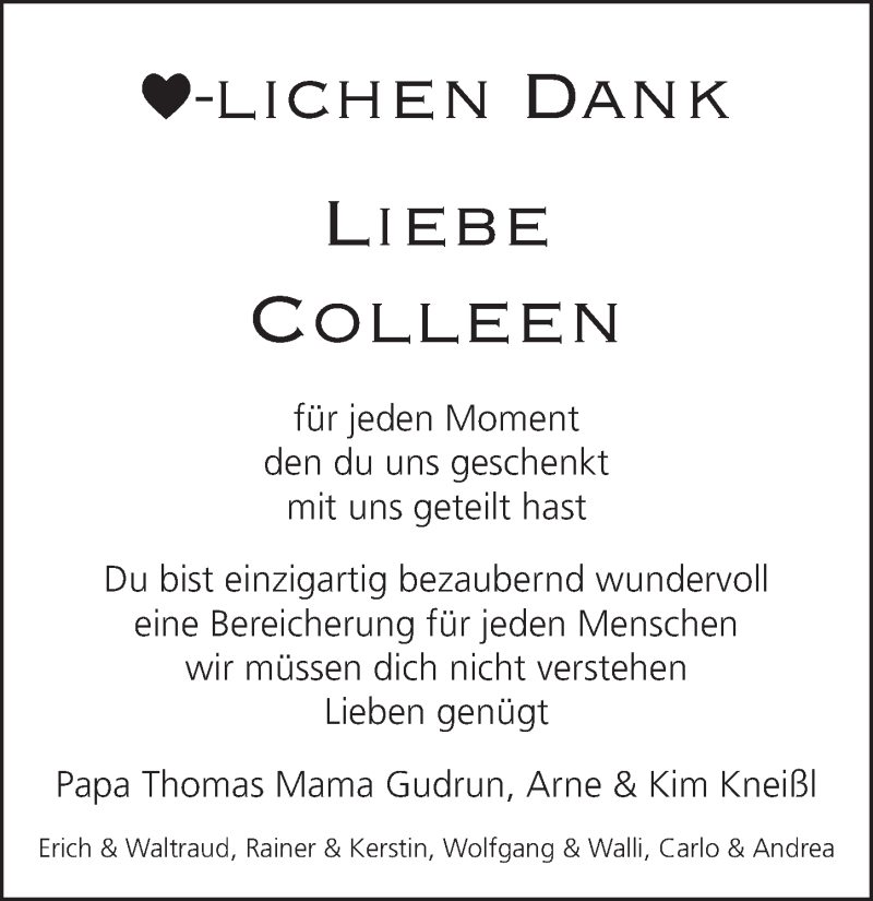  Traueranzeige für Colleen Kneißl vom 18.05.2019 aus Pegnitz-Zeitung