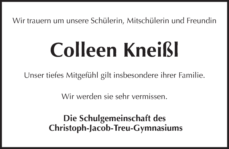  Traueranzeige für Colleen Kneißl vom 17.05.2019 aus Pegnitz-Zeitung
