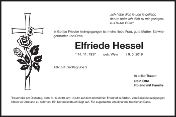 Traueranzeige von Elfriede Hessel von Der Bote
