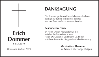 Traueranzeige von Erich Dommer von Pegnitz-Zeitung