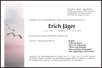 Traueranzeige von Erich Jäger von Der Bote
