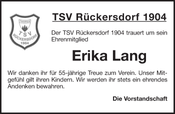 Traueranzeige von Erika Lang von Pegnitz-Zeitung