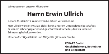 Traueranzeige von Erwin Ullrich von Hersbrucker Zeitung