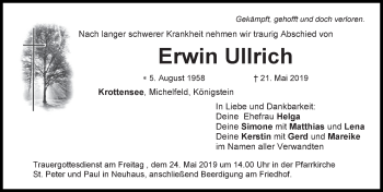 Traueranzeige von Erwin Ullrich von Hersbrucker Zeitung
