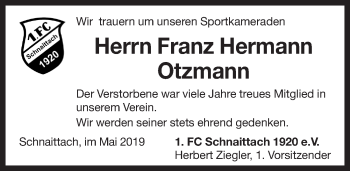 Traueranzeige von Franz Hermann Otzmann von Pegnitz-Zeitung