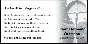 Traueranzeige von Franz Hermann Otzmann von Pegnitz-Zeitung