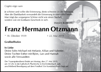 Traueranzeige von Franz Hermann Otzmann von Pegnitz-Zeitung
