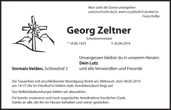Traueranzeige von Georg Zeltner von Hersbrucker Zeitung