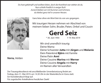 Traueranzeige von Gerd Seiz von Hersbrucker Zeitung