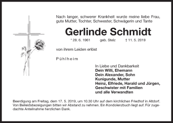 Traueranzeige von Gerlinde Schmidt von Der Bote
