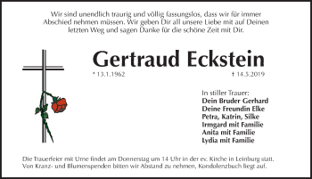 Traueranzeige von Gertraud Eckstein von Pegnitz-Zeitung