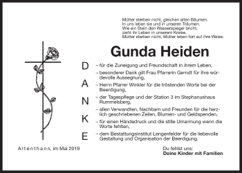Traueranzeige von Gunda Heiden von Der Bote
