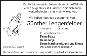 Traueranzeige von Günther Lengenfelder von Hersbrucker Zeitung