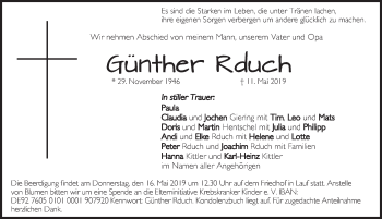 Traueranzeige von Günther Rduch von Pegnitz-Zeitung