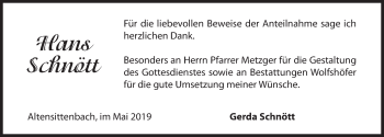 Traueranzeige von Hans Schnött von Hersbrucker Zeitung