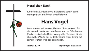Traueranzeige von Hans Vogel von Hersbrucker Zeitung