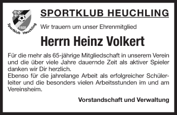 Traueranzeige von Heinz Volkert von Pegnitz-Zeitung