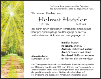 Traueranzeige von Helmut Hutzler von Hersbrucker Zeitung
