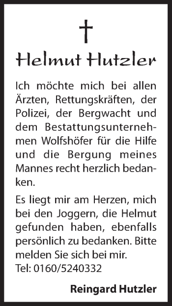 Traueranzeige von Helmut Hutzler von Hersbrucker Zeitung