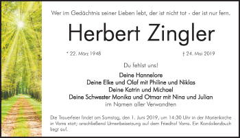 Traueranzeige von Herbert Zingler von Hersbrucker Zeitung