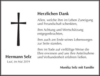Traueranzeige von Hermann Selz von Pegnitz-Zeitung