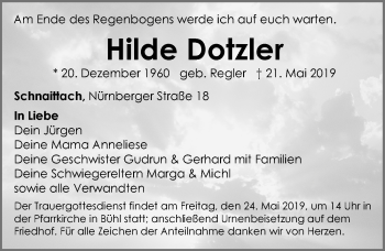 Traueranzeige von Hilde Dotzler von Pegnitz-Zeitung