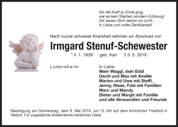 Traueranzeige von Irmgard Stenuf-Schewester von Der Bote