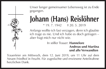 Traueranzeige von Johann Reislöhner von Der Bote