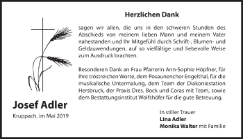 Traueranzeige von Josef Adler von Hersbrucker Zeitung