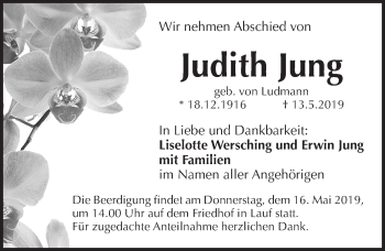 Traueranzeige von Judith Jung von Pegnitz-Zeitung