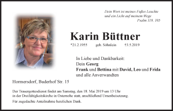 Traueranzeige von Karin Büttner von Hersbrucker Zeitung