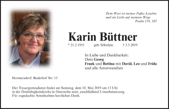 Traueranzeige von Karin Büttner von Pegnitz-Zeitung