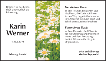 Traueranzeige von Karin Werner von Pegnitz-Zeitung