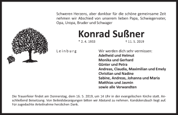 Traueranzeige von Konrad Sußner von Pegnitz-Zeitung