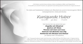 Traueranzeige von Kunigunde Huber von Pegnitz-Zeitung