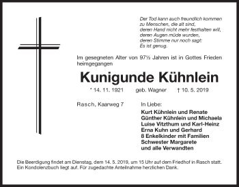 Traueranzeige von Kunigunde Kühnlein von Der Bote