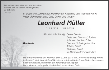 Traueranzeige von Leonhard Müller von Pegnitz-Zeitung