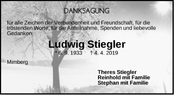 Traueranzeige von Ludwig Stiegler von Der Bote