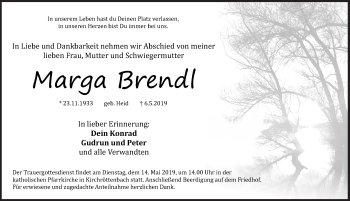 Traueranzeige von Marga Brendl von Pegnitz-Zeitung