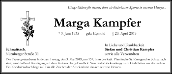 Traueranzeige von Marga Kampfer von Pegnitz-Zeitung
